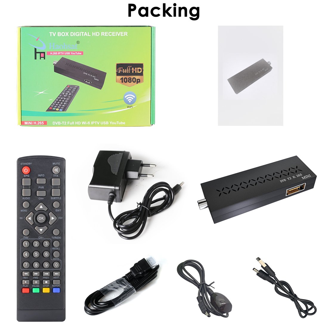 Haohsat DVB T2mini TV Stick 2023 Set Top Box Digital TV Receiver MPEG4 HEVC MINI Dongle TV Decoder DVB-T2 For European digital