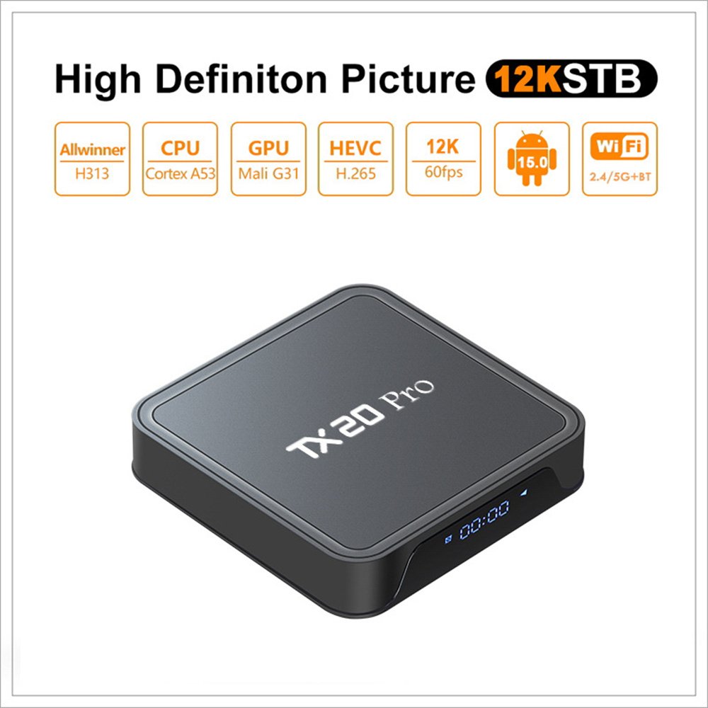 TX20 Pro Android 15 Allwinner H313 Quad Core 8K Video Decoding 16G 256G Remote 5G 2.4G Dual Wifi BT5.2 Set Top Box