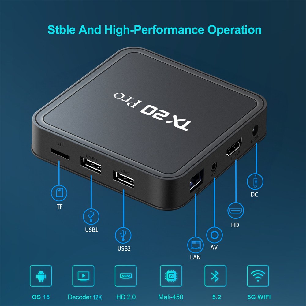 TX20 Pro Android 15 Allwinner H313 Quad Core 8K Video Decoding 16G 256G Remote 5G 2.4G Dual Wifi BT5.2 Set Top Box