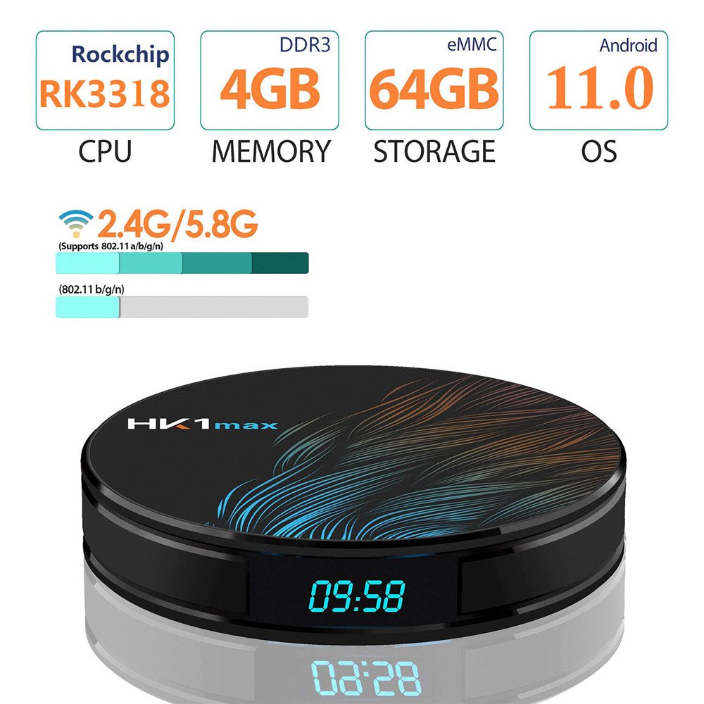 HK1 MAX Smart Android 11 TV Box RK3318 4GB RAM 64GB 32GB ROM 2.4G/5G Wifi BT 4.0 RK Quad Core Set-Top Box