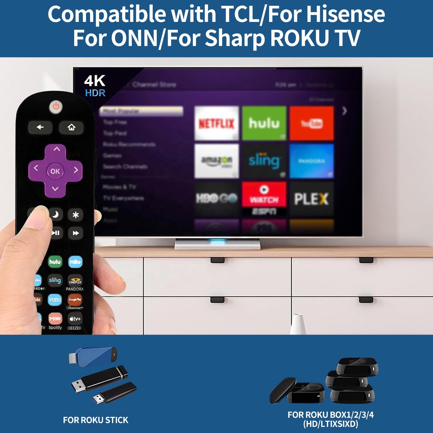 Universal Smart Remote Control RC290 Fit for Roku TV Box stick Carton Box CE Home Appliances LED Touch Control,Black Color