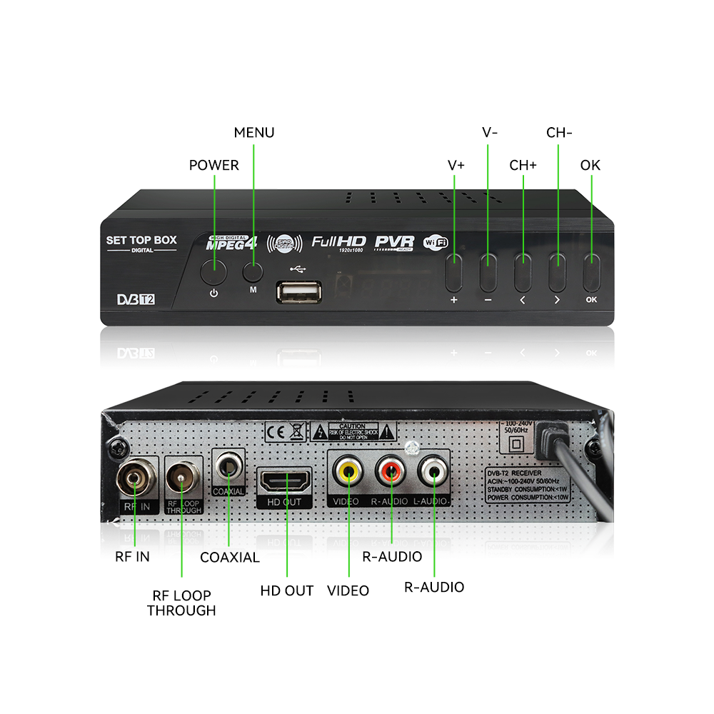 Cheapest DVB T2 STB TV Receiver Decoder FTA WIFI MPEG4 EPG Digital Set Top Box
