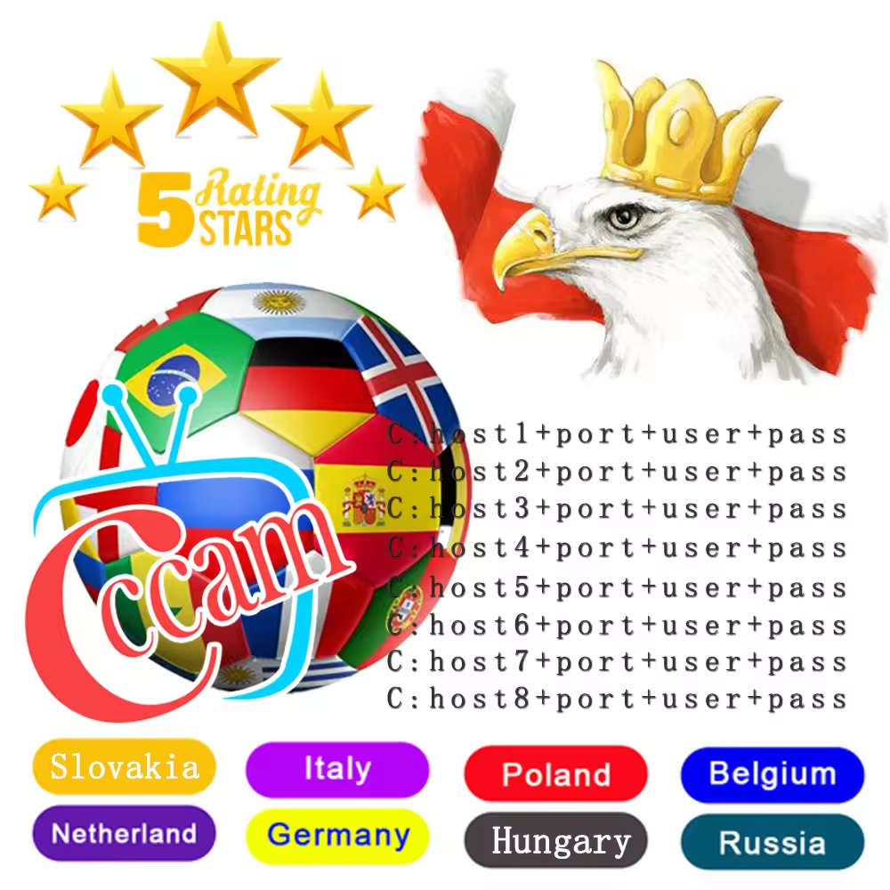 Europe HD 1 Year CCCam Poland Slovakia Germany Italy Satellite TV Receiver Europe Cccam 6/8 Clines For DVB-S2 Set Top Box