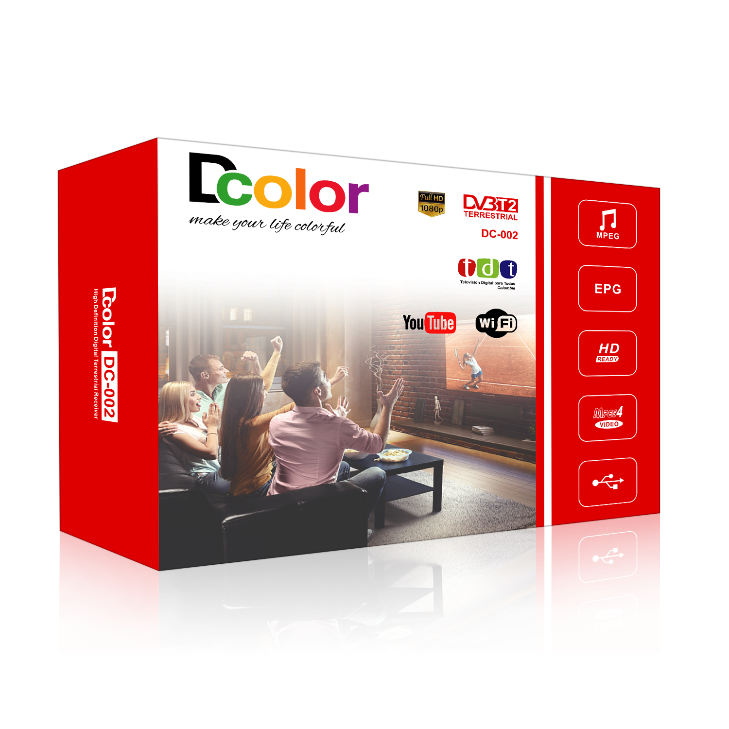 dvb t2 set-top box TDT decoder support free channels MPEG4 H.264 WIFI EPG TV receiver to Colombia Panama