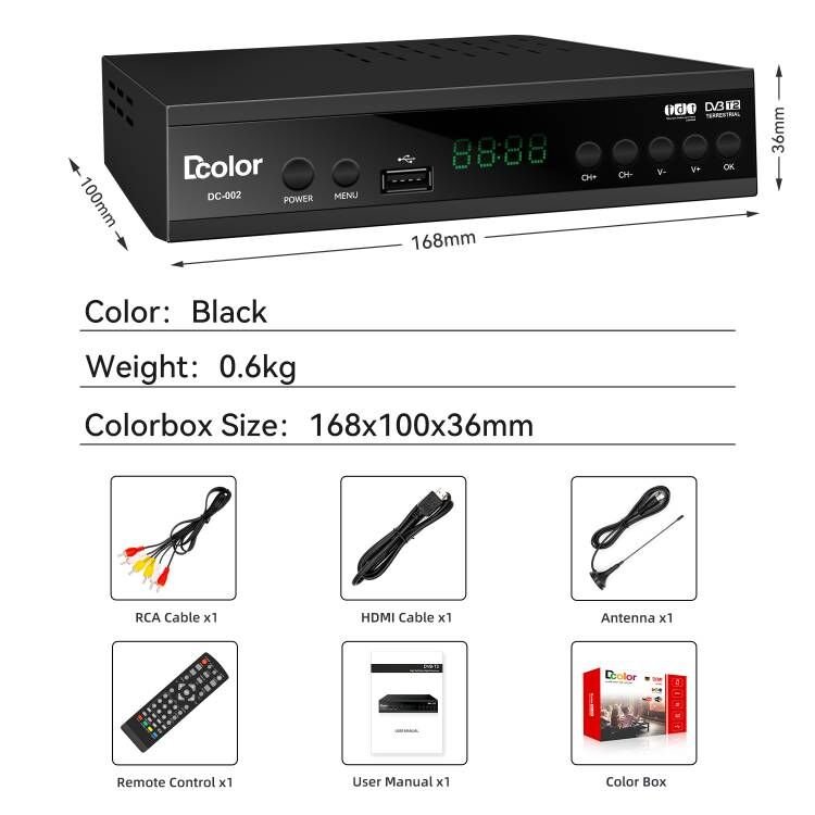 dvb t2 set-top box TDT decoder support free channels MPEG4 H.264 WIFI EPG TV receiver to Colombia Panama