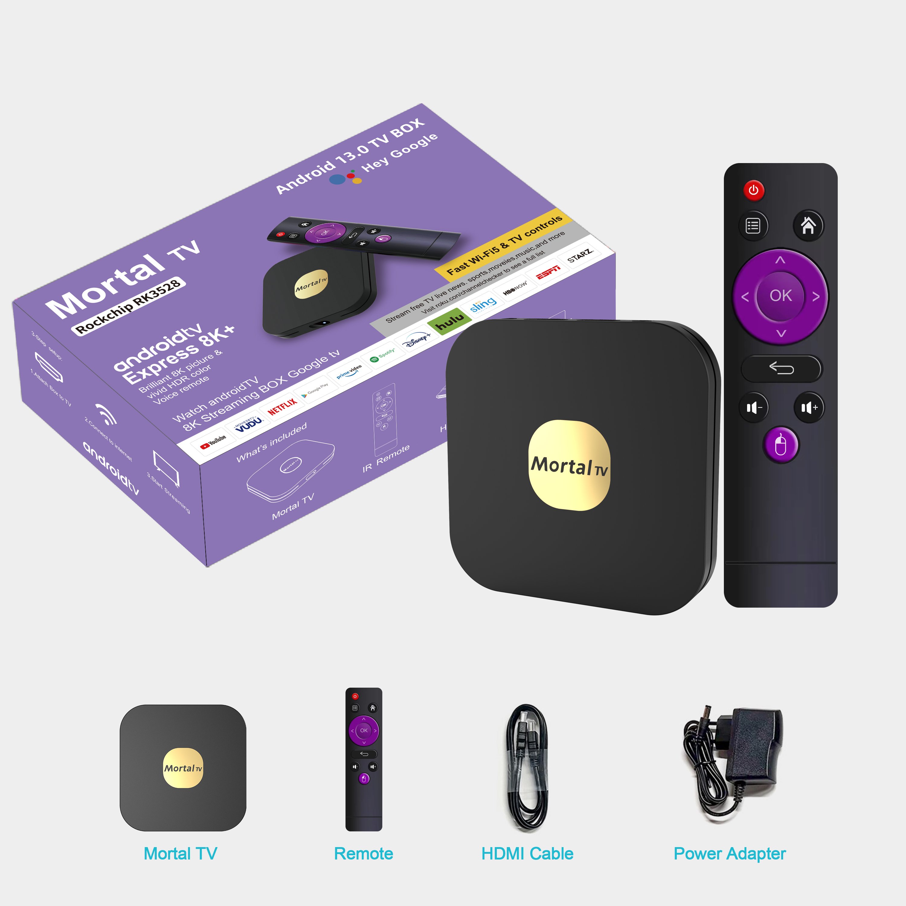 4GB 32GB 8K Smart set-top box Support iptv subscription Diamond DINO Crystal magnum OTT player android Mortal T2 hot USA Europe