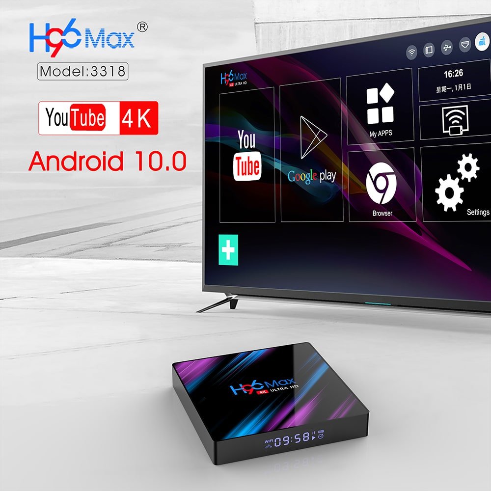 4K Android 10.0 Set top box 2.4G 5G DUAL BAND WIFI Android TV box H96 MAX Smart tv RK3318 BOX