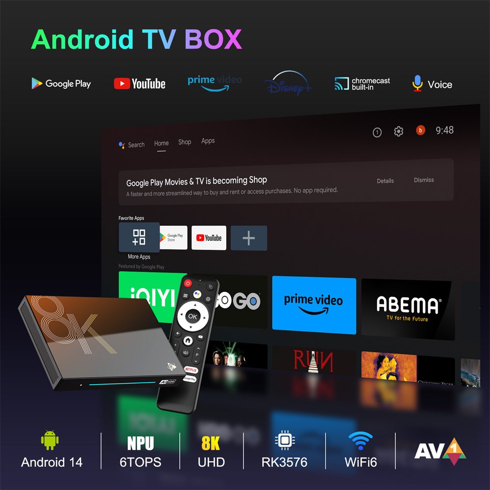 Super AI Smart TV BOX H96 MAX M9S Android 14.0 Wifi6 1000M 8G 128G Support 8K Video Remote Control Set Top Box
