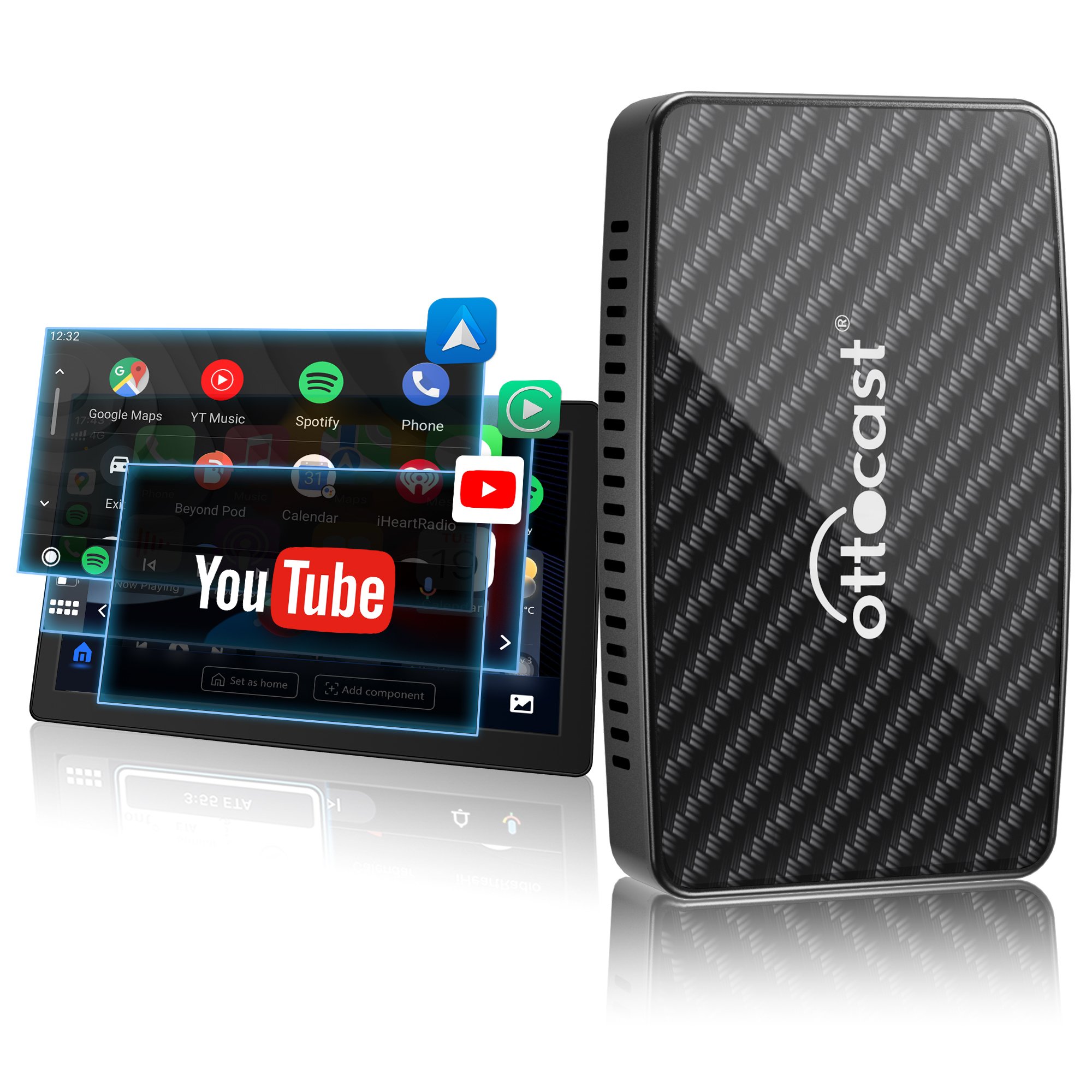 Ottocast Play2video Pro Wireless Carplay Android Auto Multimedia Android box With USB Port Support Youtube Netflix Spotify