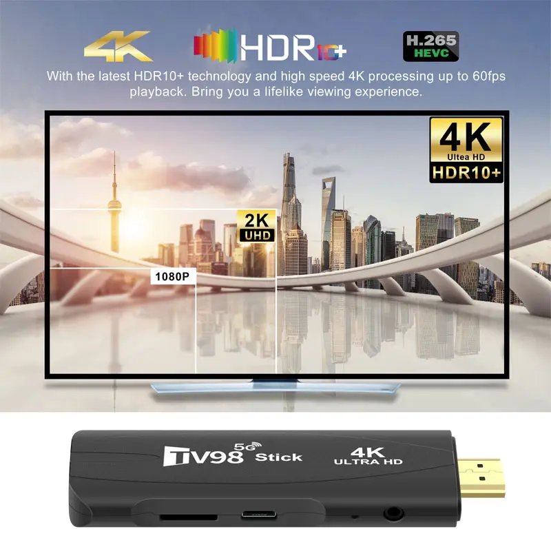 T 2023 4K Smart TV Android Box 2.4G 5G WiFi Smart TV Box Media Player Mini TV98 Android 12 TV Stick For Youtube Set Top Box