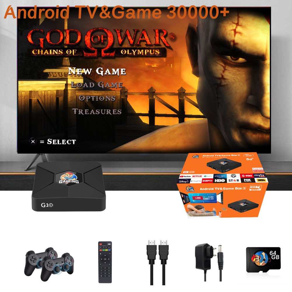 G10 2-in-1 android tv box and Game Console 8K Resolution 64GB 39000+ Games & Dual System Play Video game TV box