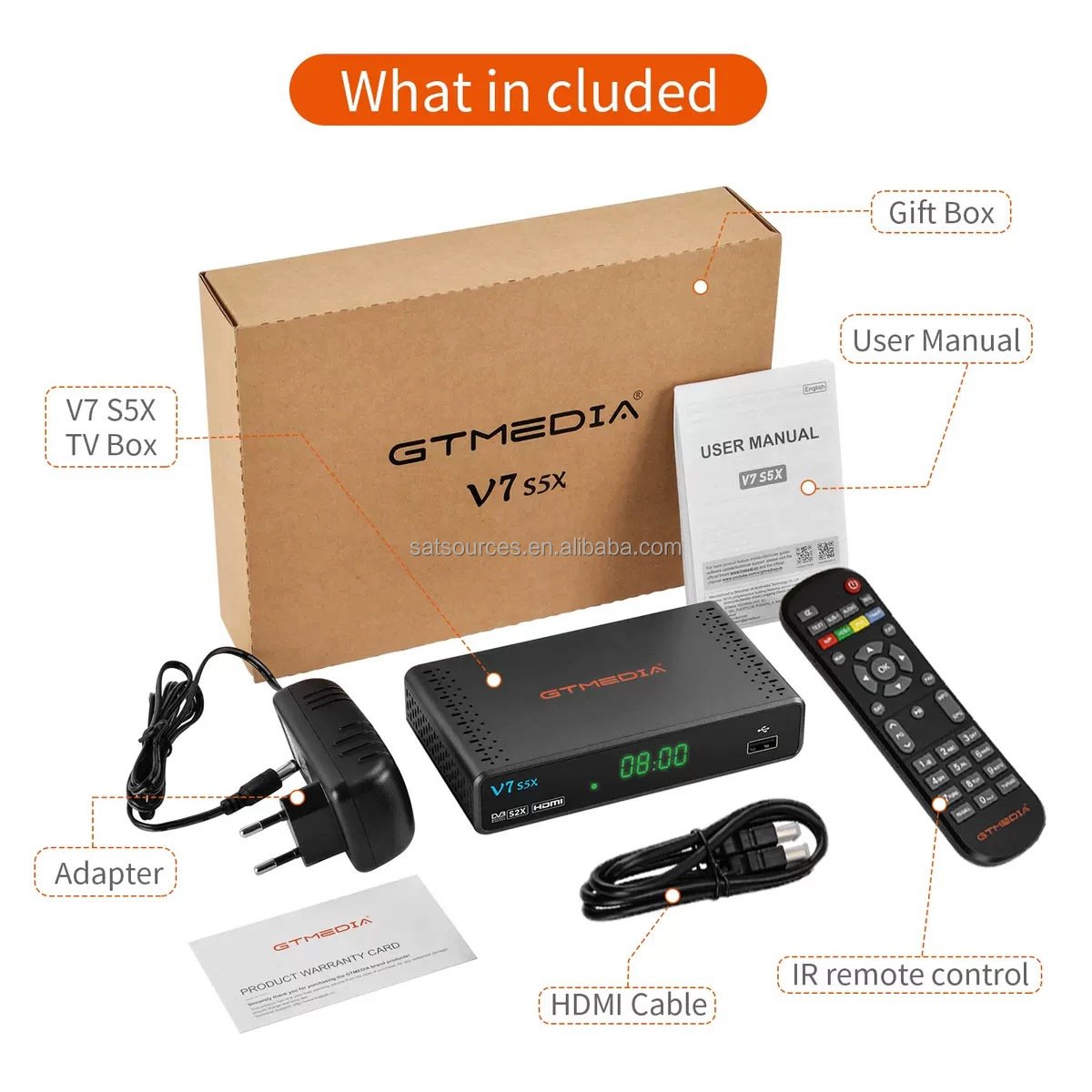 GTmedia V7 S5X Support DVB-S/S2/S2X 1080P H.265 AVS+ Unicable USB Wifi Dongle BISS PowerVu Set Top Box V7S5X