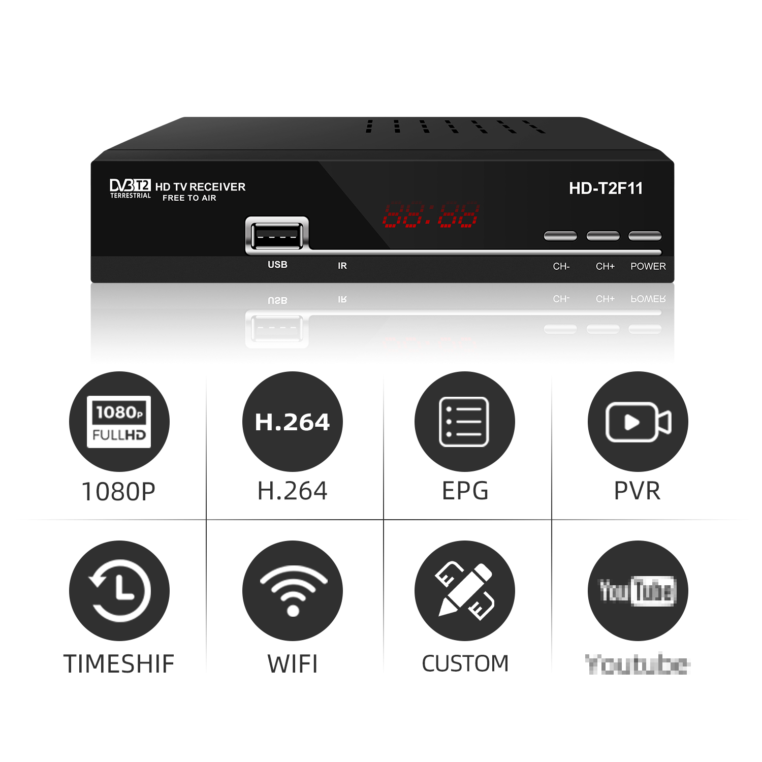 FTA SONAR Digital Terrestrial Receiver DVB T2 Full HD H264 Set Top Box DVB-T2 TV Decoder for Kenya