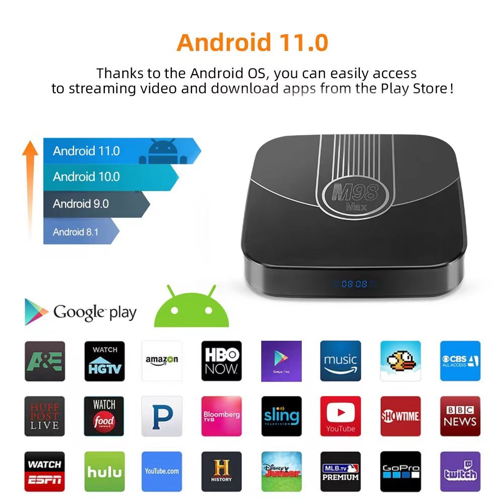 2024 new M98MAX IATV set-top box ATV Android 11 5G smart TV box S905W2 dual-band wifi 4K/2.4g 2+16GB voice BT remote control XXX