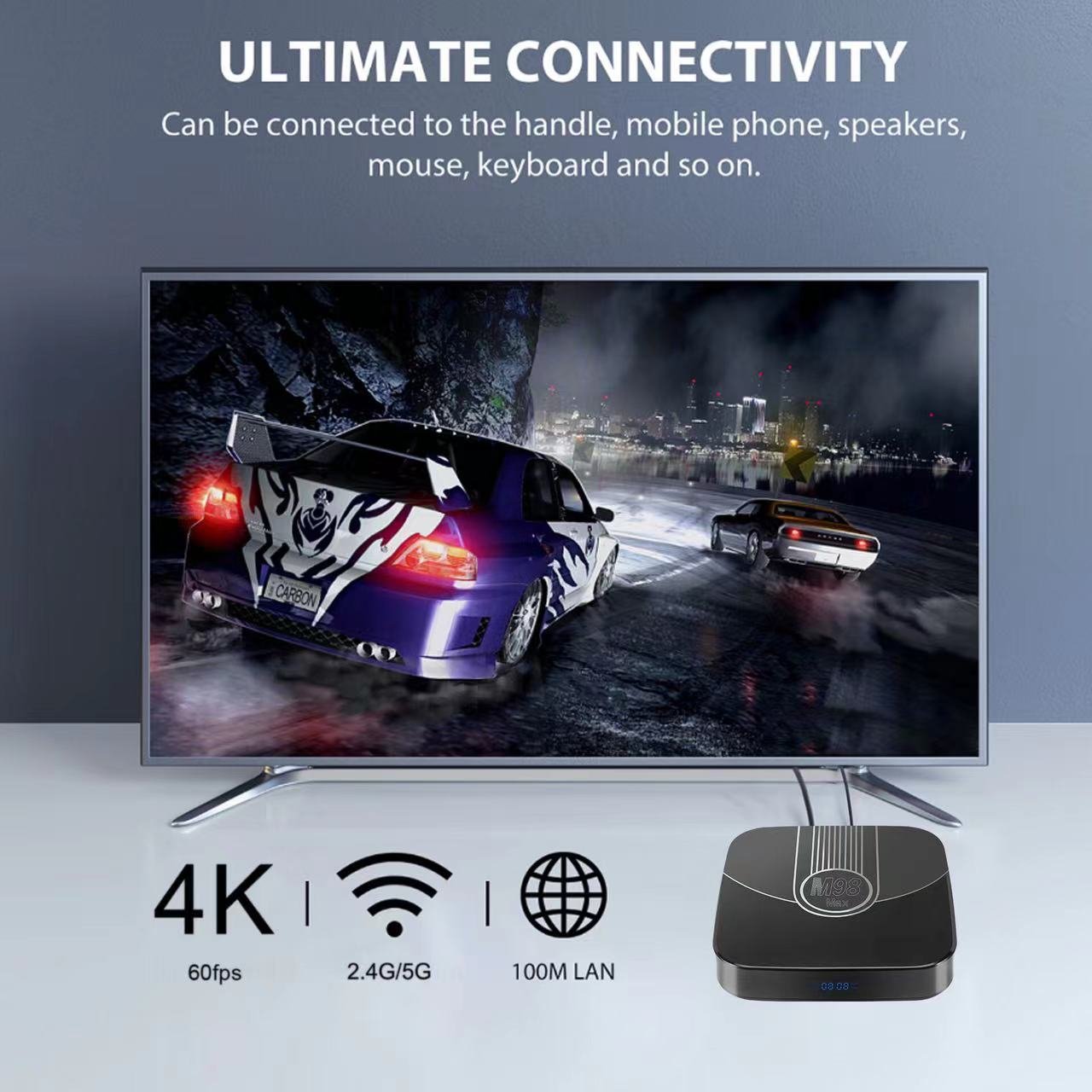 2024 new M98MAX IATV set-top box ATV Android 11 5G smart TV box S905W2 dual-band wifi 4K/2.4g 2+16GB voice BT remote control XXX