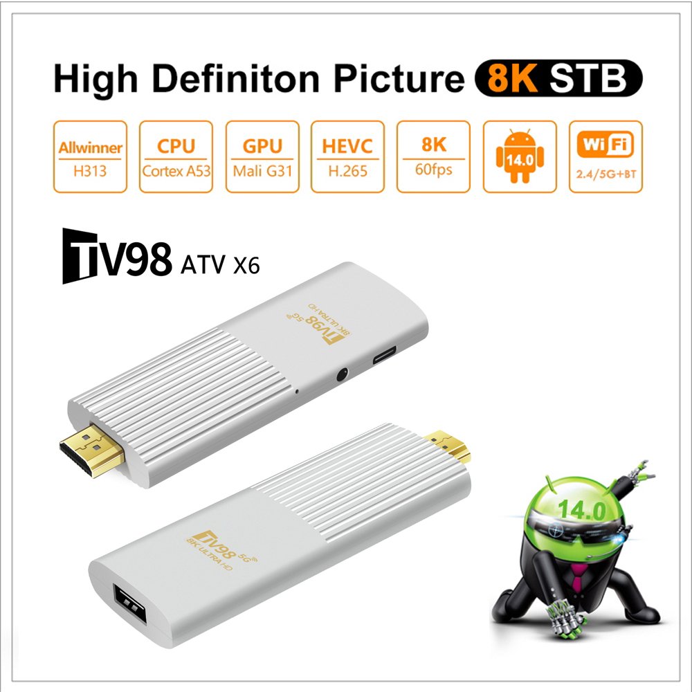 Factory Fire TV Stick 4K TV98 ATV X6 2GB RAM 8GB ROM Allwinner H313 Android 14 Dual Wifi Set-Top Box Quad Core Firestick 4k