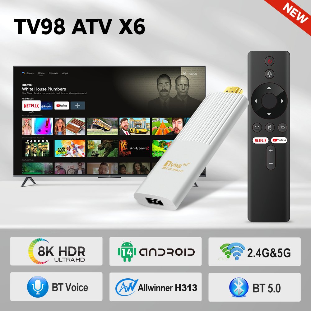 Factory Fire TV Stick 4K TV98 ATV X6 2GB RAM 8GB ROM Allwinner H313 Android 14 Dual Wifi Set-Top Box Quad Core Firestick 4k