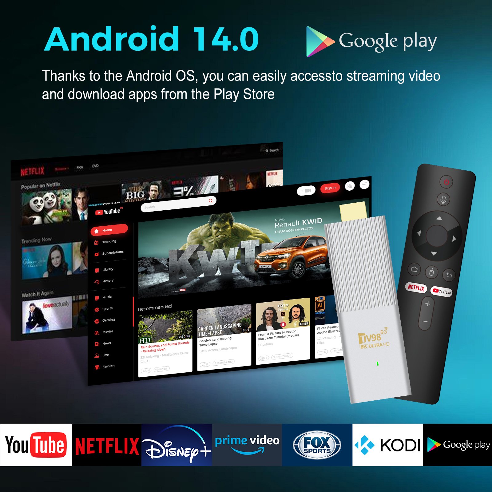 Factory Fire TV Stick 4K TV98 ATV X6 2GB RAM 8GB ROM Allwinner H313 Android 14 Dual Wifi Set-Top Box Quad Core Firestick 4k