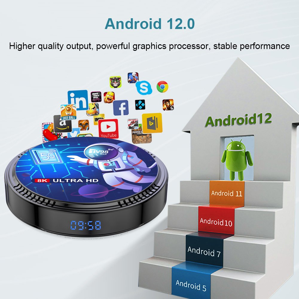 Newest Android 12.0 tv box TV98 MAX 8k H618 smart tv box 5G WIFI media player STB factory supplier set top box