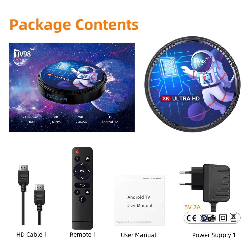 Newest Android 12.0 tv box TV98 MAX 8k H618 smart tv box 5G WIFI media player STB factory supplier set top box