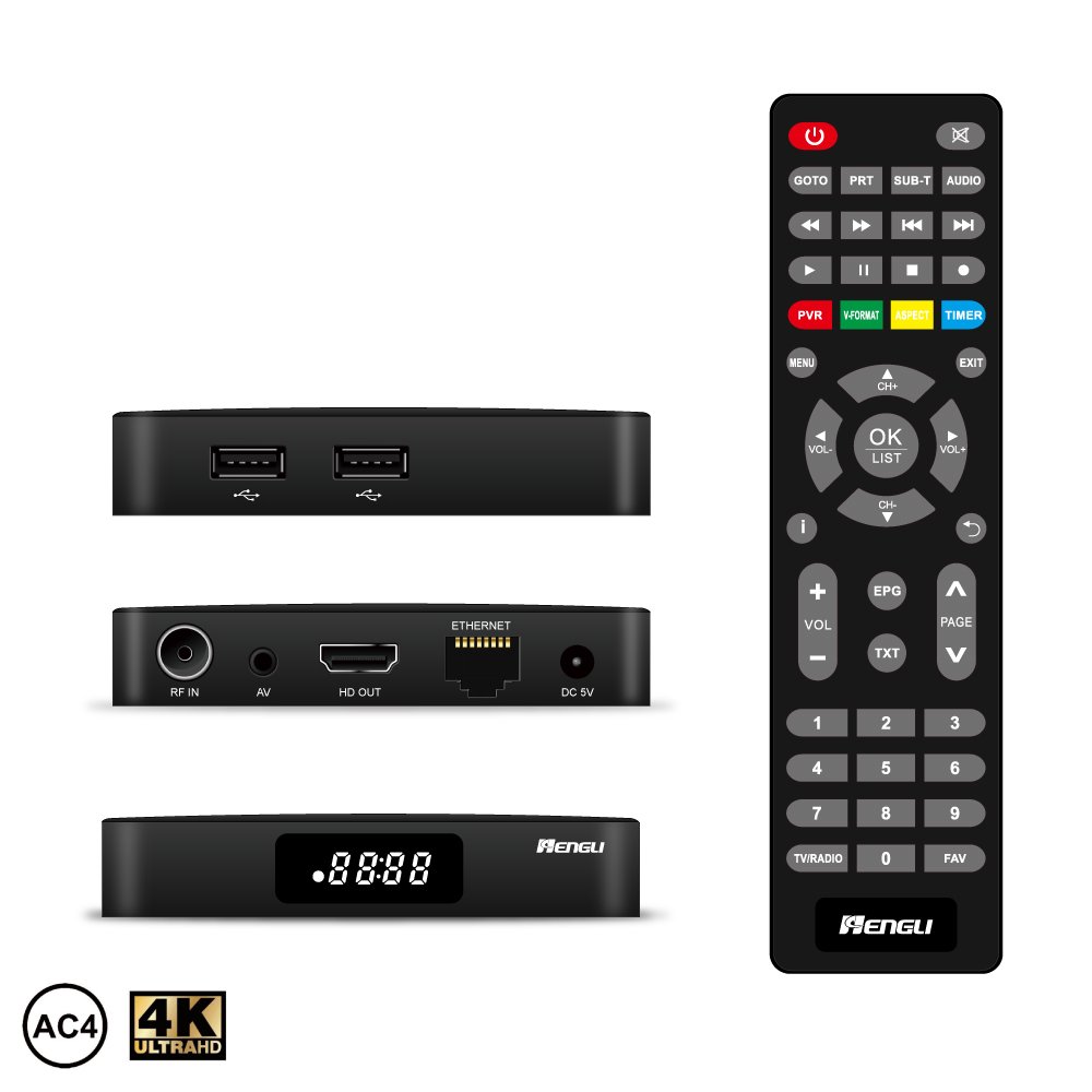 Custom dvb-t2 set-top box Linux system decoder box Dvb-t2 4k AC4 wifi2.4G/5G smart tv box with LOGO