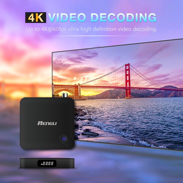 Custom dvb-t2 set-top box Linux system decoder box Dvb-t2 4k AC4 wifi2.4G/5G smart tv box with LOGO