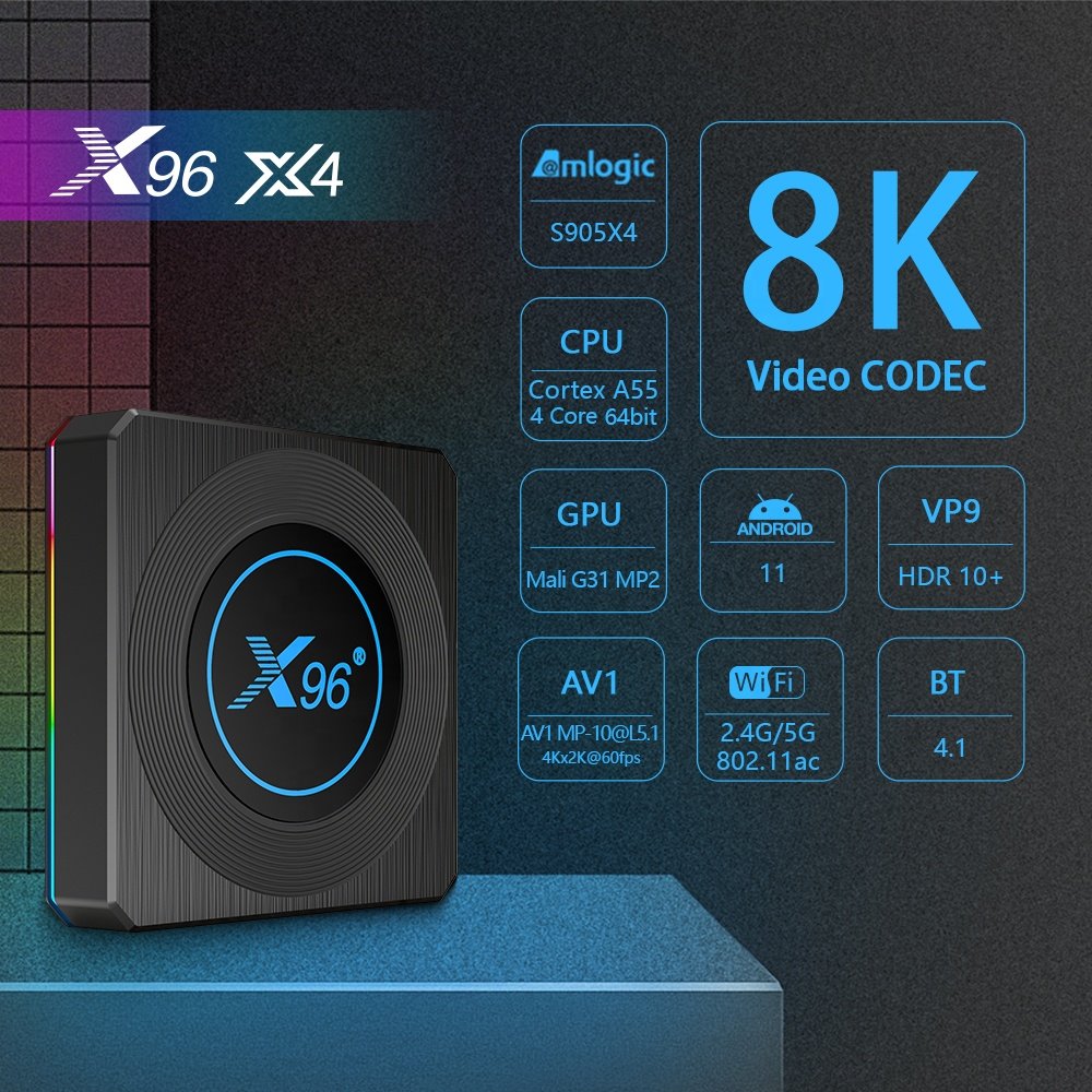 Customizable Logo/Package Quad Core Android TV Box Supports 4K/8K Smart IPTV Box Life Time Free Android 11 Operating X96 X4 5G
