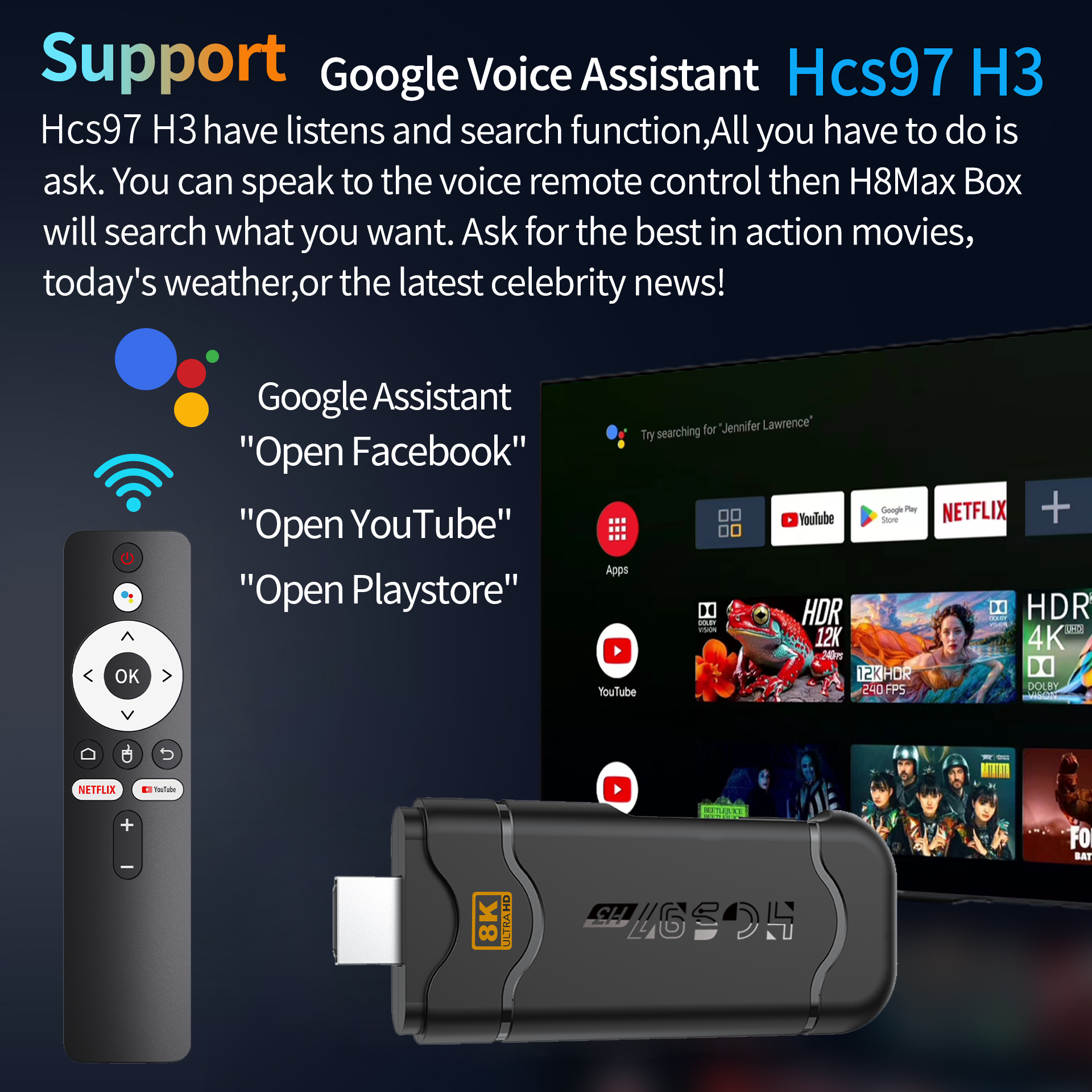 zoku H3 android tv sticks Smart Hd Network Player 4k Tv Sticks 5gwifi Dual Band And Voice Remote Control fire tv stick 4k