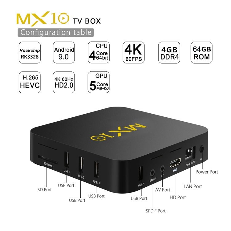 MX 10 RK3328 Quad core Android tv box 4k Android 9.0 4K 2G RAM 16G ROM 3D 4K Media Player TV Set-top BOX