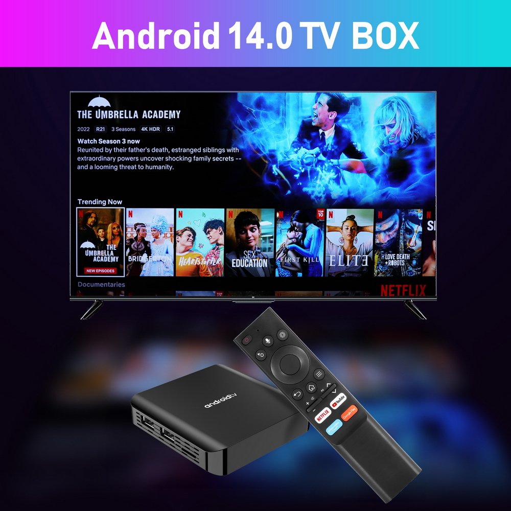 2024 New TV98 ATV PLUS Android 14 Allwinner H313 Quad Core 5G Wifi 4k 2GB 16GB smart tv android box BT Voice Remote Set-Top Box