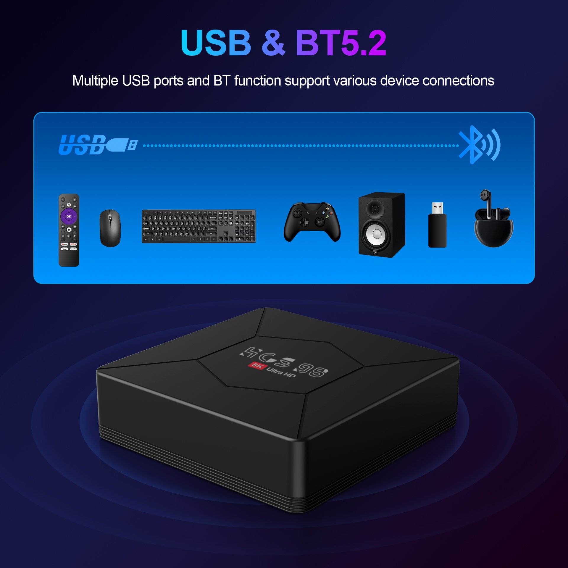 HCS98 OEM Custom High Quality Android 13 Allwinner H313 4GB 64GB HD Network Quad-Core 8K Hottest Hottest Set-Top Box 4K for test