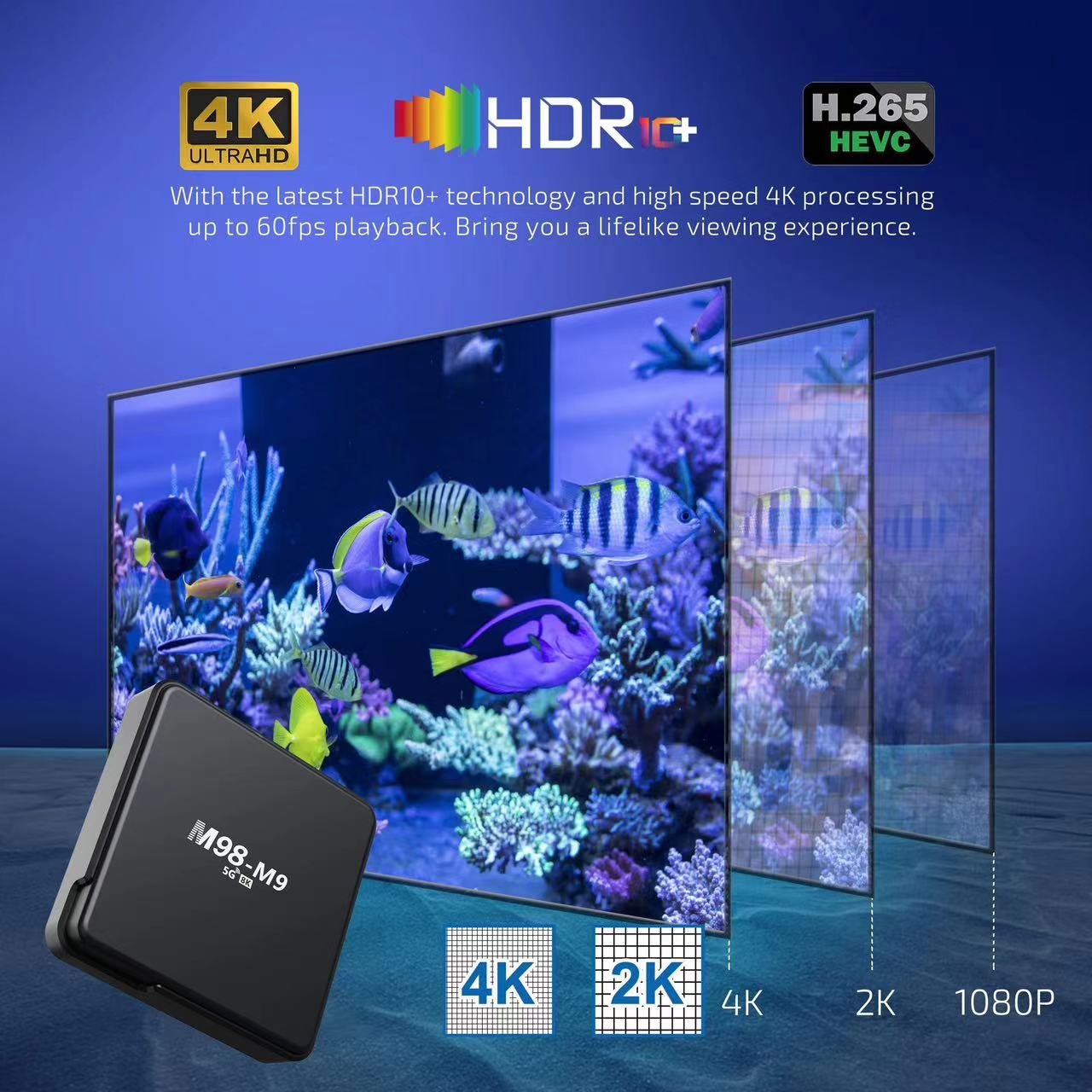 2023 New M98 M9 Smart TV Box Android 10 H313 2.4G 4K 8K Voice Remote Control Dual Band Set-Top Box 2+16GB 4+64GB 4+32GB