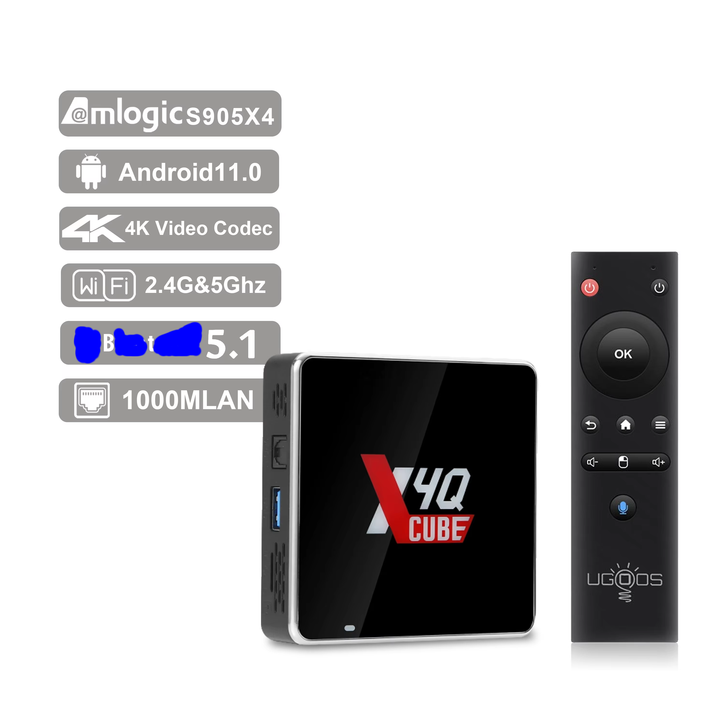 2023 UGOOS X4Q Cube 4K Set-Top Box X4Q PRO Amlogic S905X4 LPDDR4 2GB 16GB AV1 CEC 1000M WIFI OTT TV BOX Android 11 X4Q PLUS