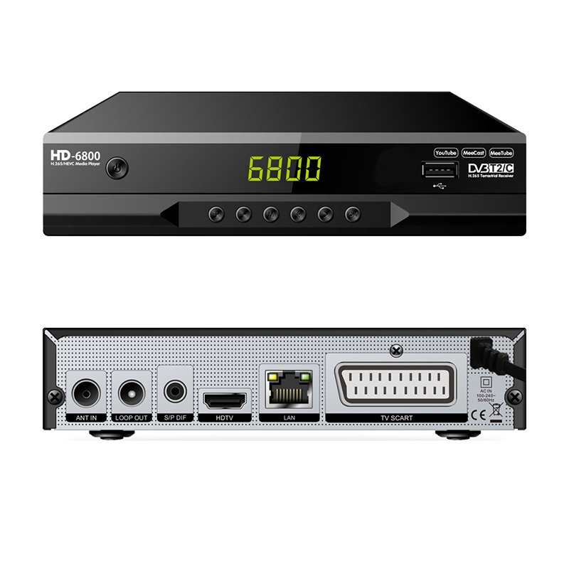 DVB T2+C HD6800 dvb-t2 h.265 decoder box Support wifi Dongle m3u EPG PVR Time Shift HEVC MeeCast dvb hd T2/T DVB C set top box