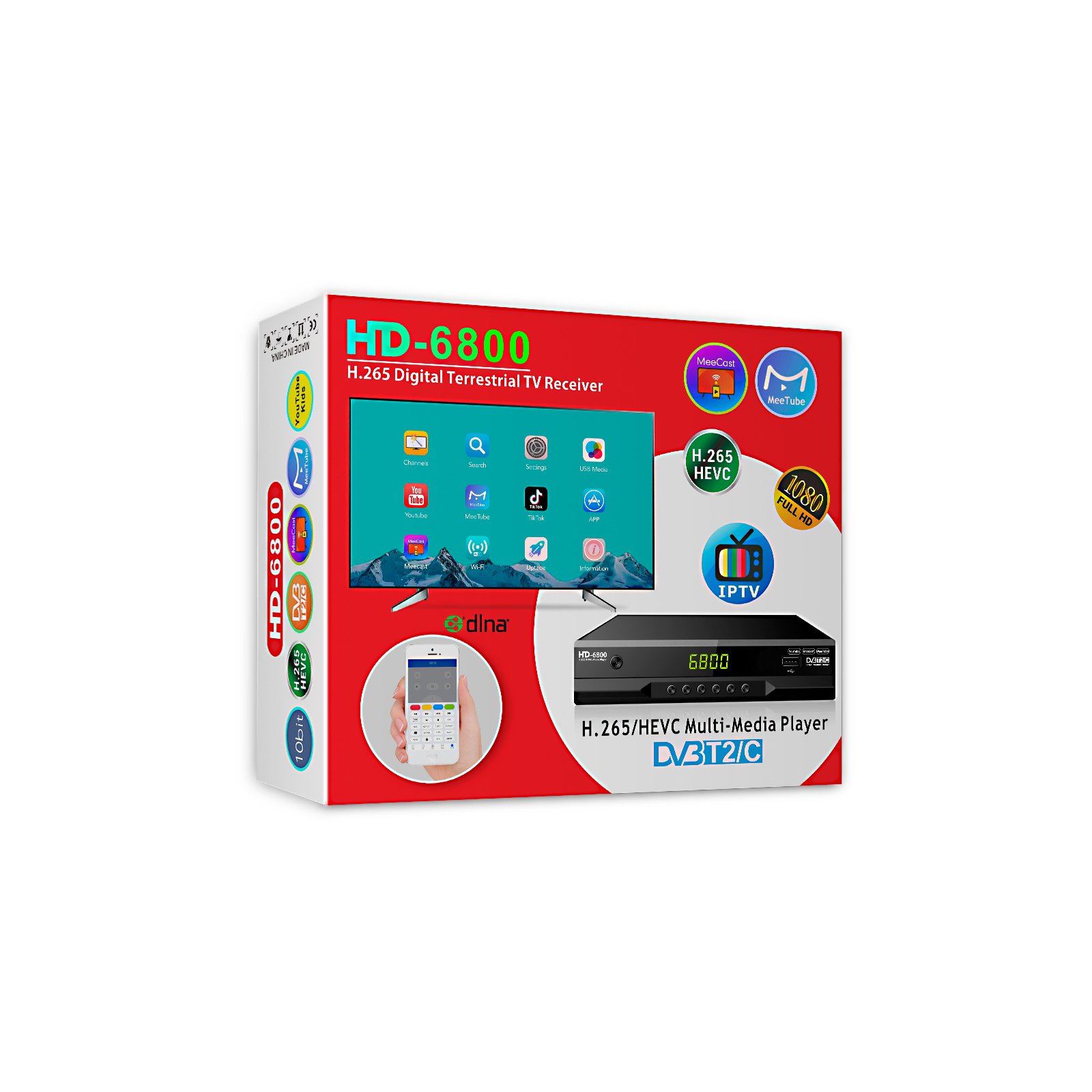 DVB T2+C HD6800 dvb-t2 h.265 decoder box Support wifi Dongle m3u EPG PVR Time Shift HEVC MeeCast dvb hd T2/T DVB C set top box