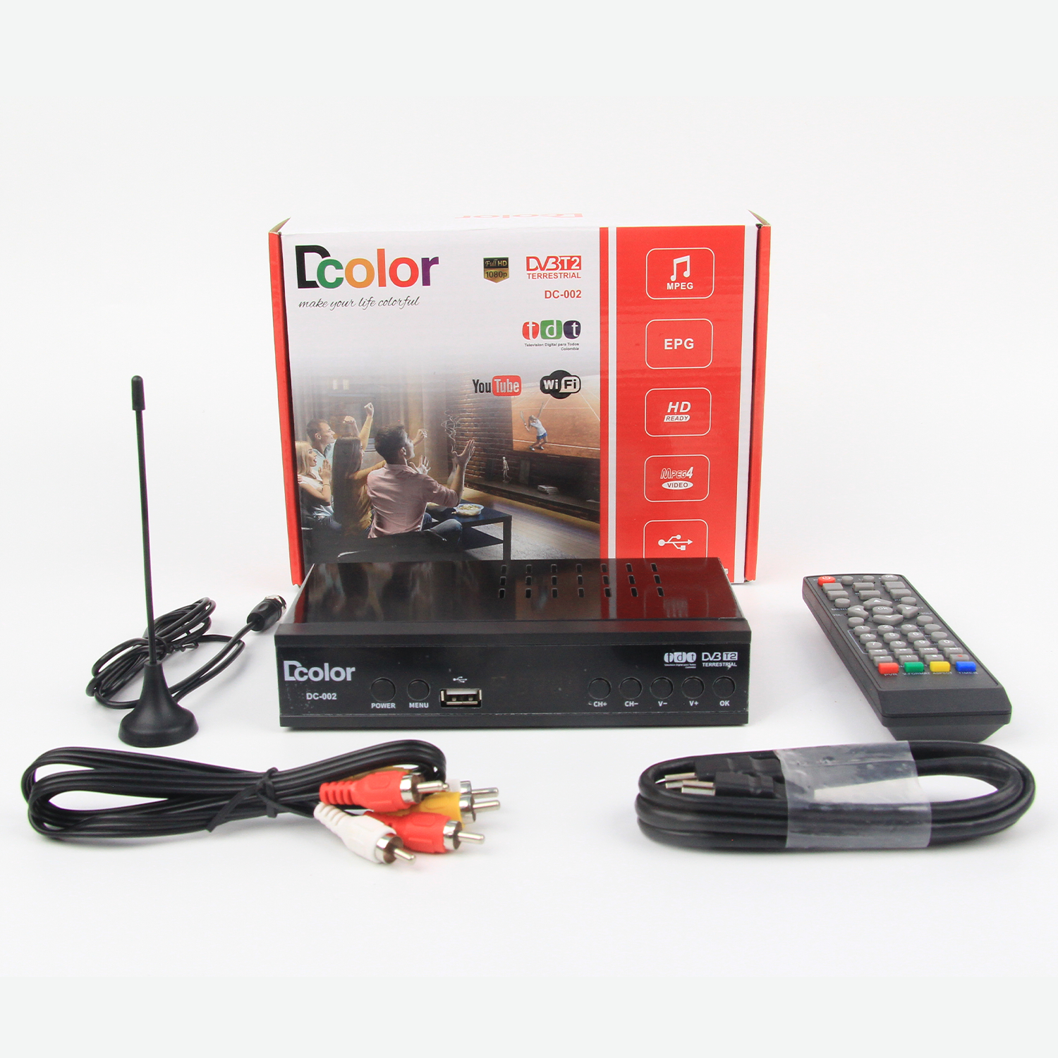 1080P TDT Decoder for Colombia Panama TDT DVB-T2 Set Top Box Decoder WiFi HD TDT Decodificador