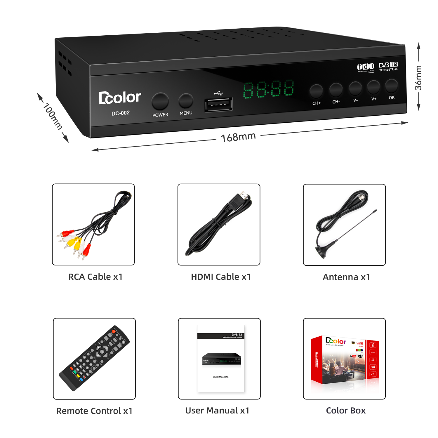 1080P TDT Decoder for Colombia Panama TDT DVB-T2 Set Top Box Decoder WiFi HD TDT Decodificador