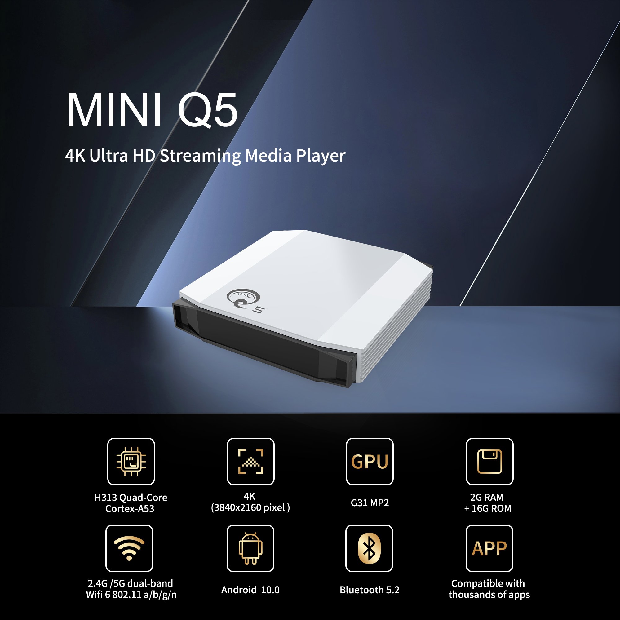 YUNDOO H313 Android 10 wifi6 Q5 2GB 16GB Youtube 4K Streaming Smart Set-top Android TV Box