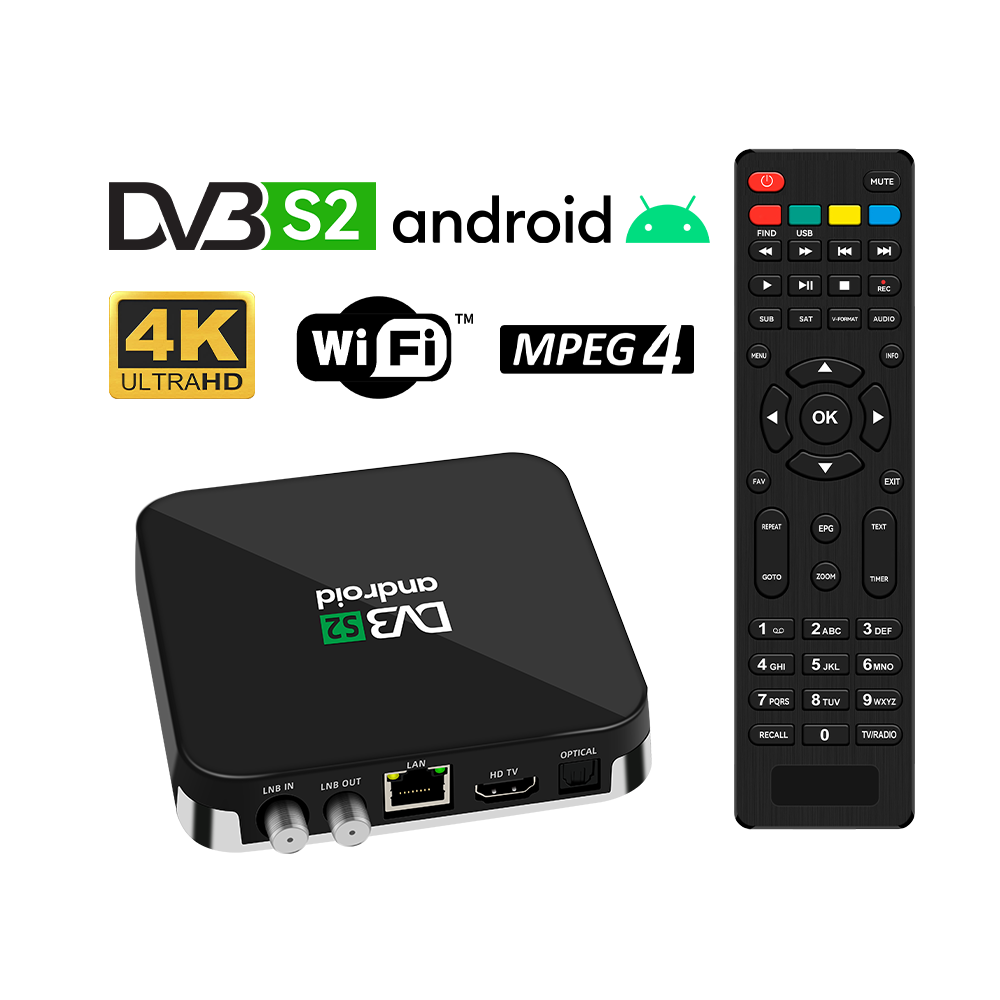 OTT satellite tv receiver 4K Android and DVB S2 smart android tv box OTT DVB S2 Hybrid TV Box