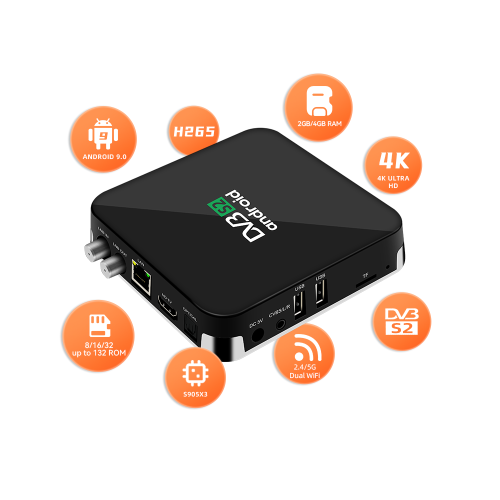 OTT satellite tv receiver 4K Android and DVB S2 smart android tv box OTT DVB S2 Hybrid TV Box