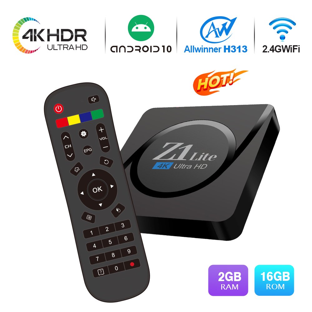 Custom Android Tv Box Z1 lite Android 10 Allwinner H313 IR remote 2+16G Media Player Smart Tv Box 5g Wifi HD 4k Set-top Box