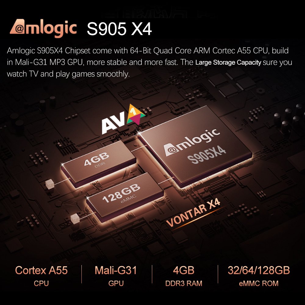 VONTAR X4 Amlogic S905X4 Smart Android11 1000M LAN Dual Wifi BT AV1 8K Video 4K H.265 Media player TVBOX set-top box