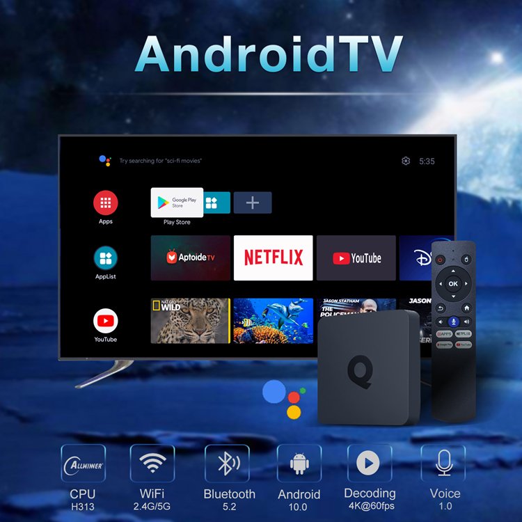 Q1 Android TV Box 10 OS 4K 2.4/5.8G WiFi BT Voice Remote Control 2gb 16gb Android 10 Set Top Tvbox Smart Android Set-top box