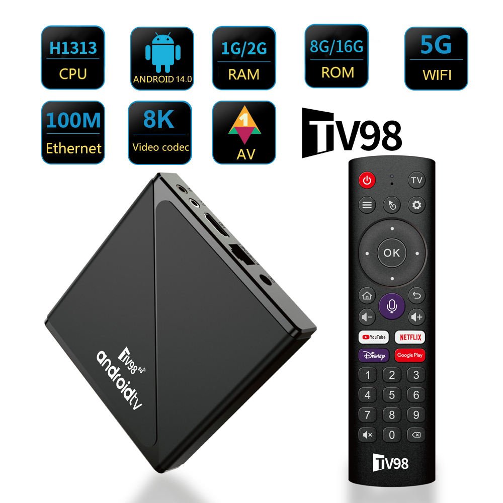 Hot selling 8gb set-top box 8K support allwinner H313 TV98 ATV PRO iptv subscription tv box 16GB 4K voice remote control tvbox