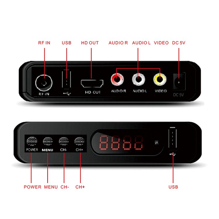 OURSTONE Factory DVB-T2 Digital TV Receiver TV Decoder Free to Air Channels H264 WIFI EPG Set Top Box