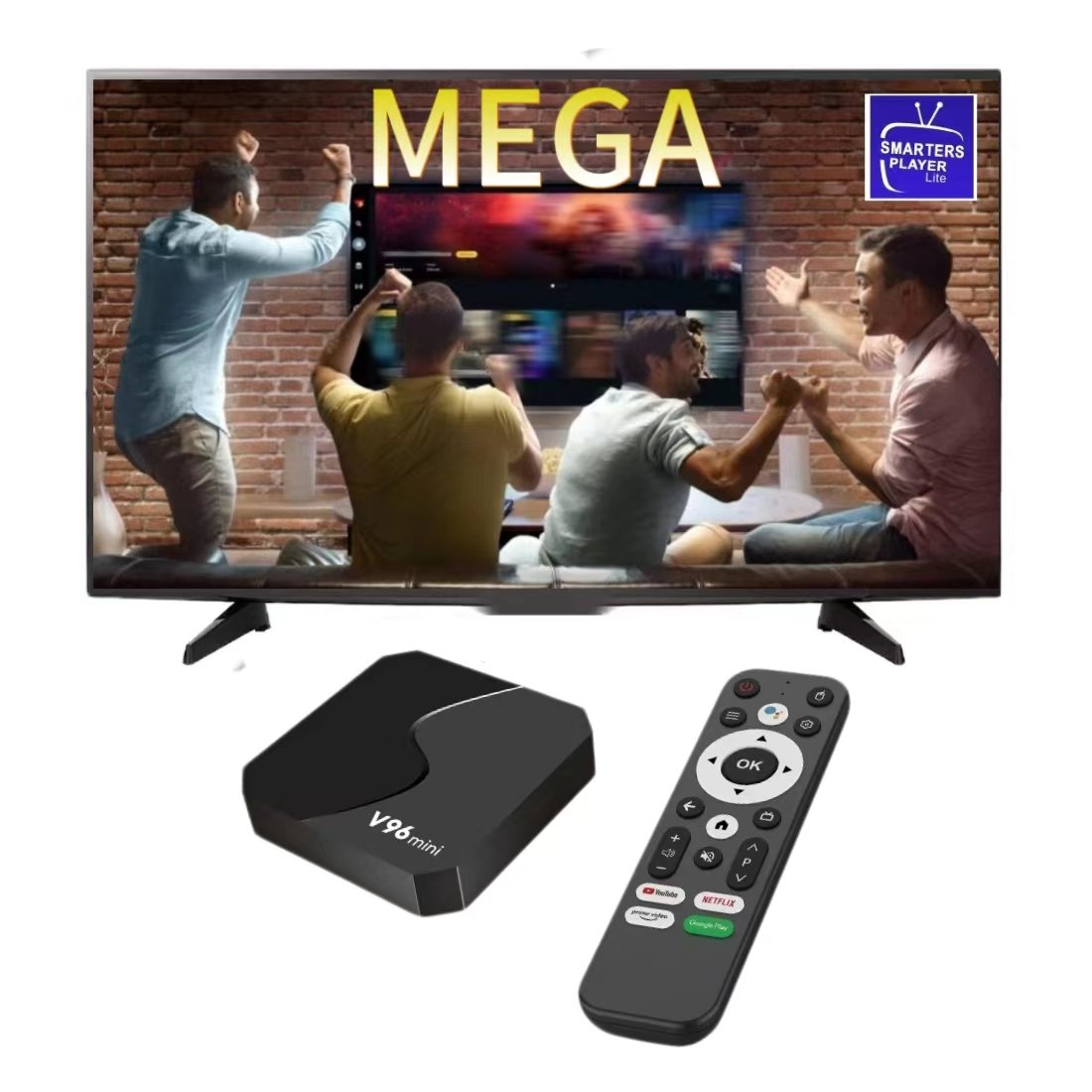 Megaott free test Android TV Box OTT TV channels Smart Set Top Box BT Voice Remote Android TV Box V96mini