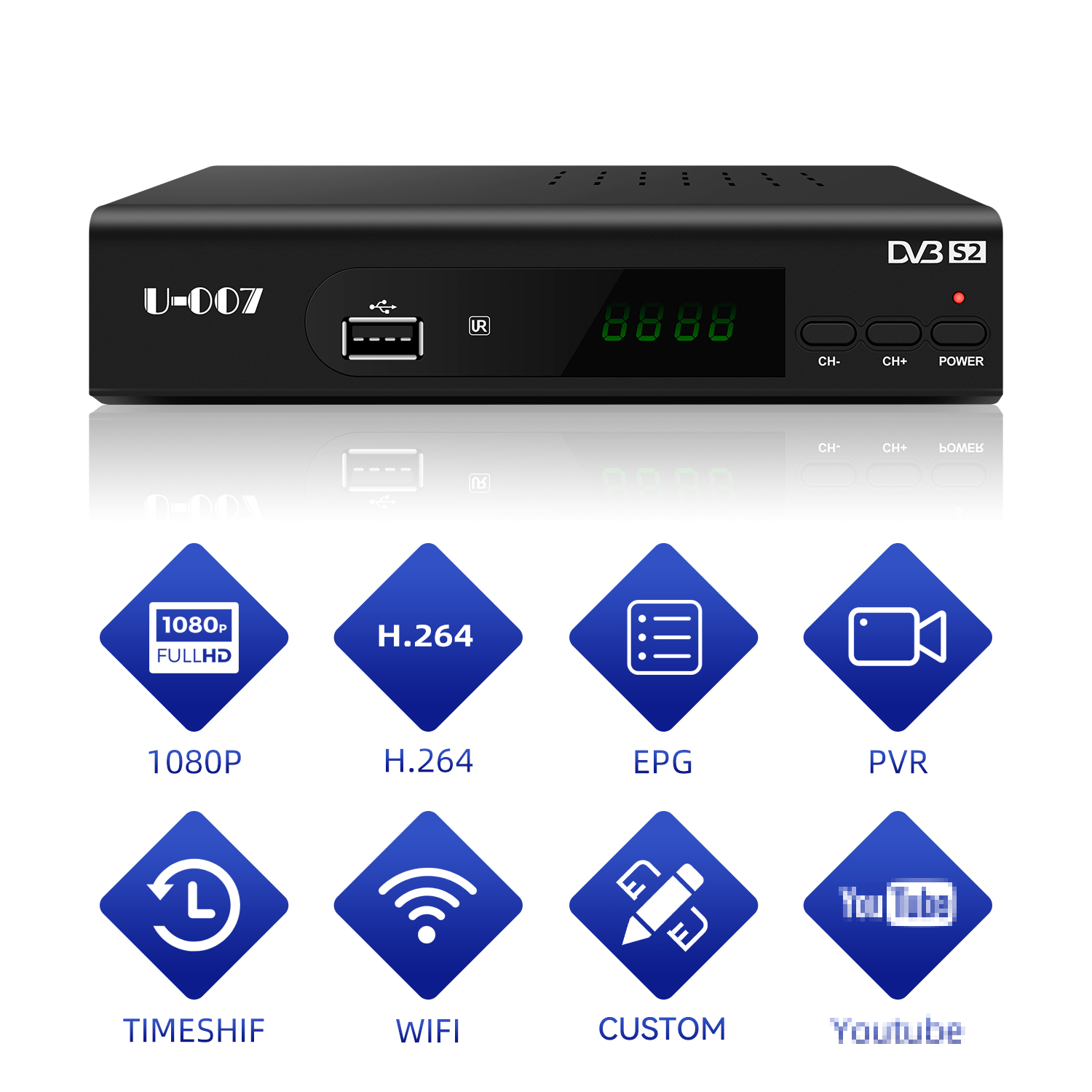 U007 Hd Satellite Tv Receiver Full High Definition 1080P Dvb-S2 Decoder Tv Box Set Top Box