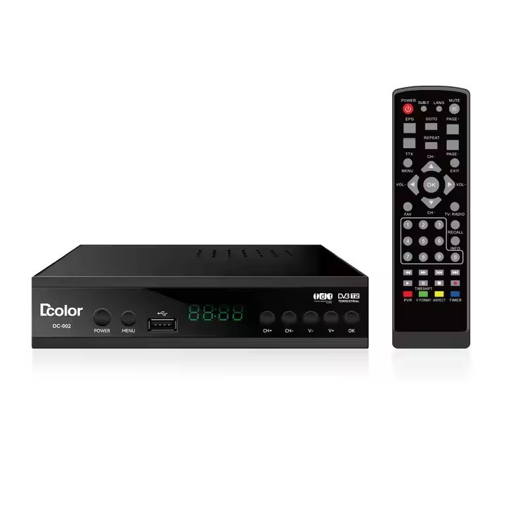 Hot Selling signal decoder Digital Free to Air channels Support Multi Languages HD1080P Dcolor H264 dvb-t2 set top box