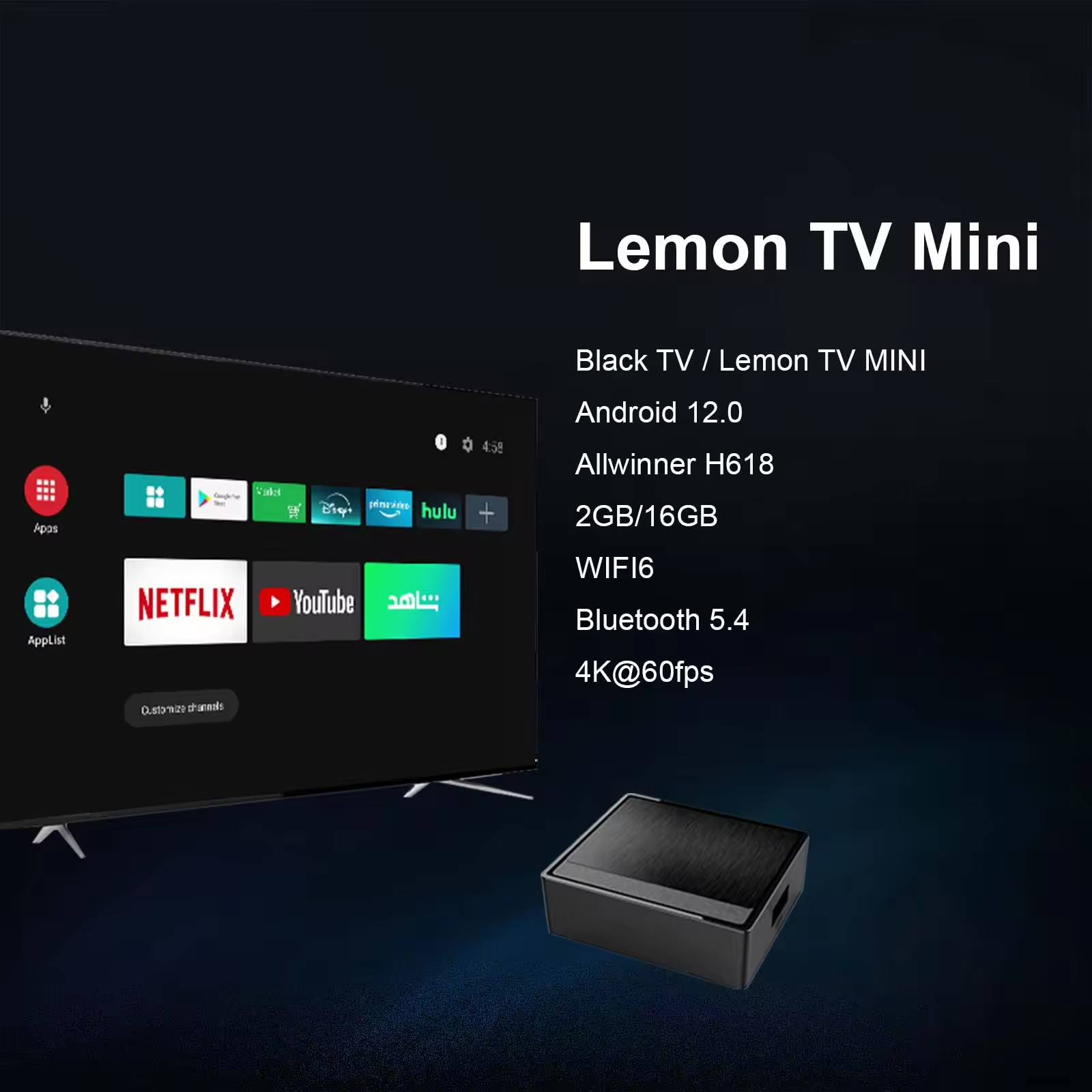 4K Lemon TV Box Android TV Box Android 10 2GB 8GB Dual Band 2.4GHz+5GHz WIFI6 BT Remote Wholesale Price