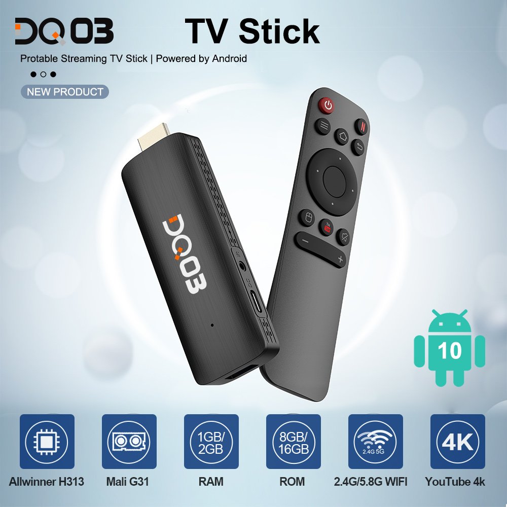 DQ03 Mini TVStick Android 10 Quad Core ARM Cortex A53 CPU 2GB16GB Support 4K2.4G&5.8G Dual Wifi Smart TV Box set top box